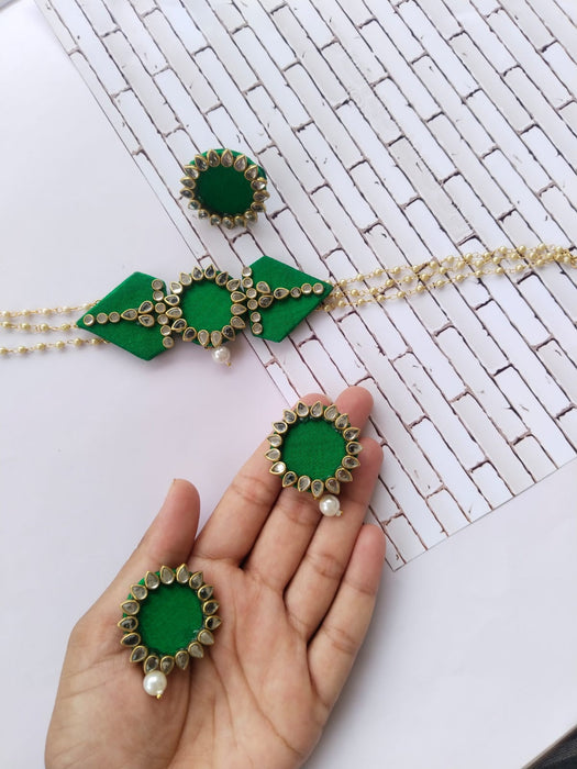 Green Kundan Choker And Earrings Set