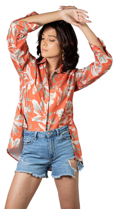 Women Crimson Bloom Printed Shirt-CK-CRIMSON BLOOM