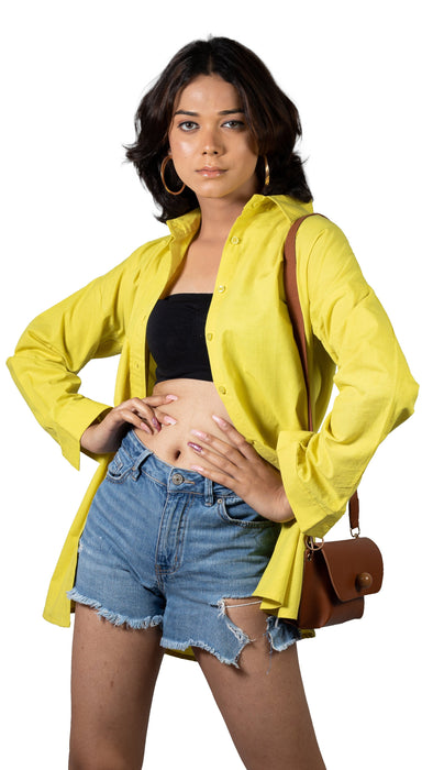 Yellow Oversized Solid Shirt For Women-CK-YELLOWSHIRT