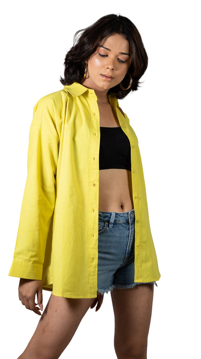 Yellow Oversized Solid Shirt For Women-CK-YELLOWSHIRT