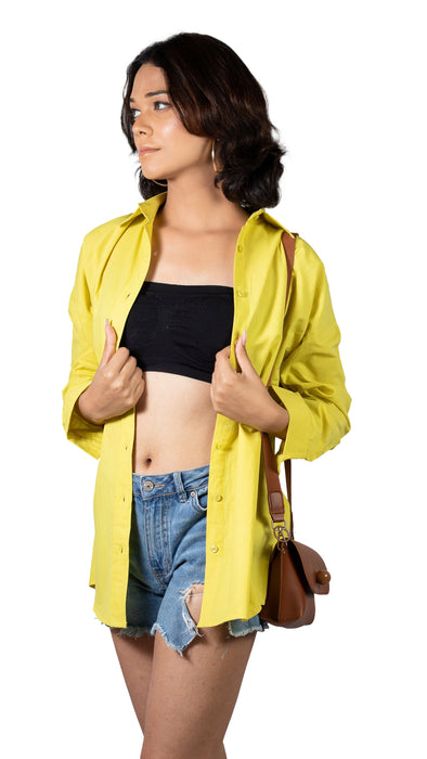 Yellow Oversized Solid Shirt For Women-CK-YELLOWSHIRT