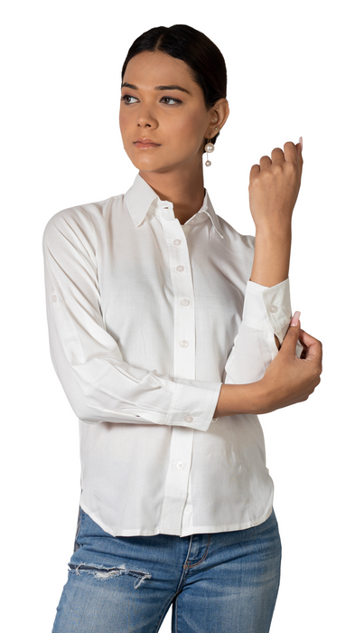 Women Liva White Regular Fit Solid Casual Shirt-CK-WHITESOLIDSHIRT