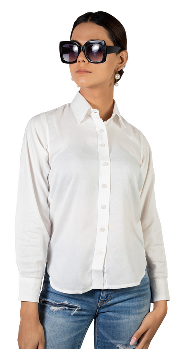 Women Liva White Regular Fit Solid Casual Shirt-CK-WHITESOLIDSHIRT