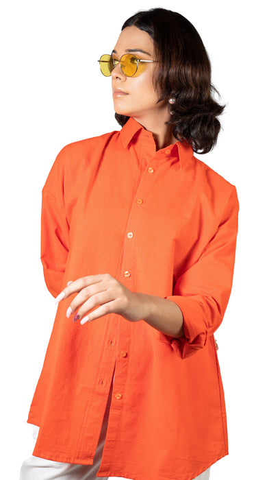 Cherry Red Oversized Solid Shirt For Women-CK-CHERRYREDSHIRT