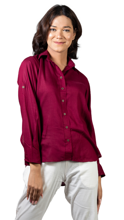 Women Liva Wine Regular Fit Solid Casual Shirt-CK-WINESOLIDSHIRT