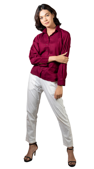 Women Liva Wine Regular Fit Solid Casual Shirt-CK-WINESOLIDSHIRT