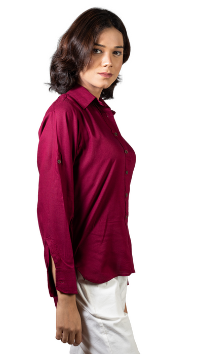 Women Liva Wine Regular Fit Solid Casual Shirt-CK-WINESOLIDSHIRT