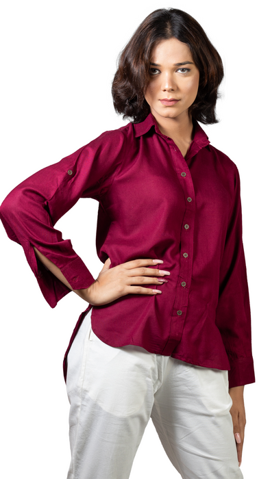 Women Liva Wine Regular Fit Solid Casual Shirt-CK-WINESOLIDSHIRT