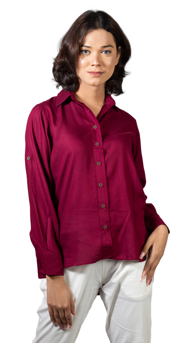 Women Liva Wine Regular Fit Solid Casual Shirt-CK-WINESOLIDSHIRT