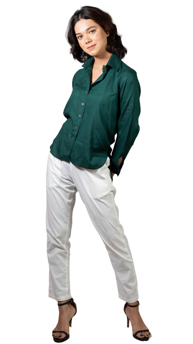 Women Liva Bottle Green Regular Fit Solid Casual Shirt-CK-GREENSOLIDSHIRT