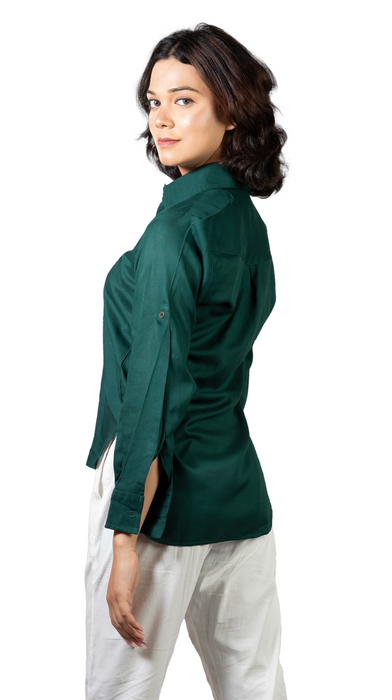 Women Liva Bottle Green Regular Fit Solid Casual Shirt-CK-GREENSOLIDSHIRT