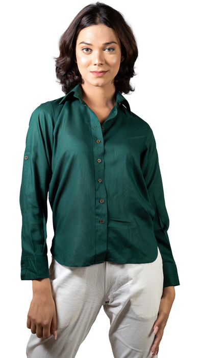 Women Liva Bottle Green Regular Fit Solid Casual Shirt-CK-GREENSOLIDSHIRT