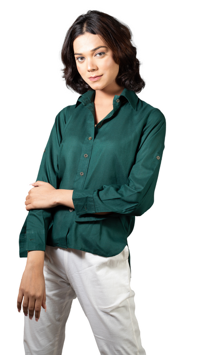 Women Liva Bottle Green Regular Fit Solid Casual Shirt-CK-GREENSOLIDSHIRT