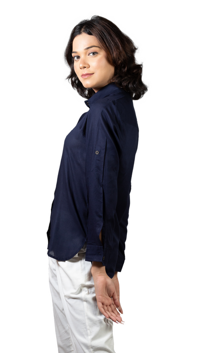 Women Liva Navy Regular Fit Solid Casual Shirt-CK-NAVYSOLIDSHIRT