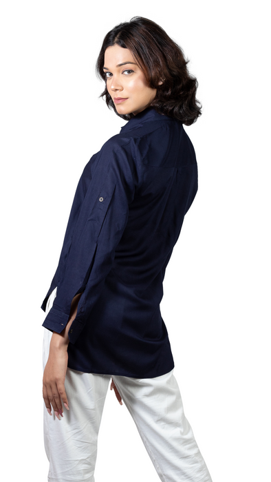 Women Liva Navy Regular Fit Solid Casual Shirt-CK-NAVYSOLIDSHIRT