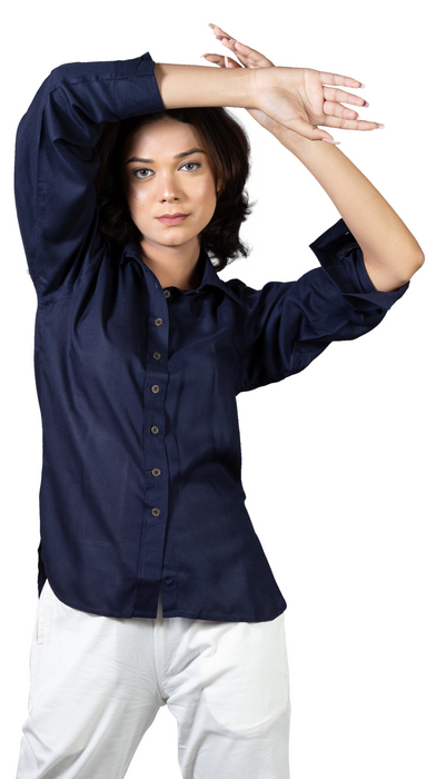 Women Liva Navy Regular Fit Solid Casual Shirt-CK-NAVYSOLIDSHIRT