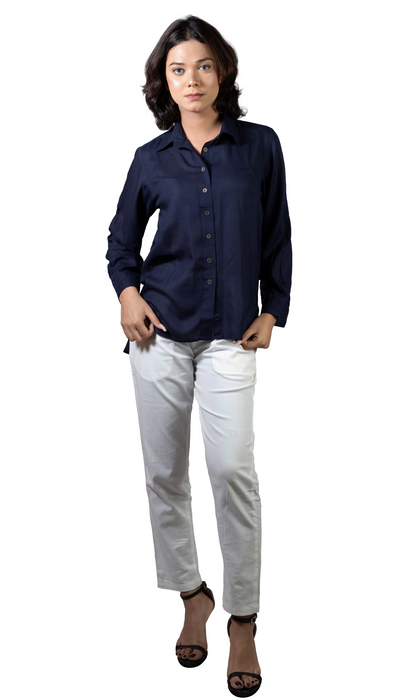 Women Liva Navy Regular Fit Solid Casual Shirt-CK-NAVYSOLIDSHIRT