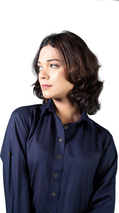 Women Liva Navy Regular Fit Solid Casual Shirt-CK-NAVYSOLIDSHIRT