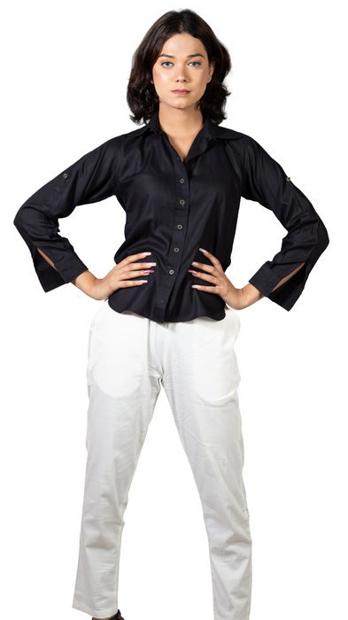 Women Liva Black Regular Fit Solid Casual Shirt-CK-BLACKSOLIDSHIRT