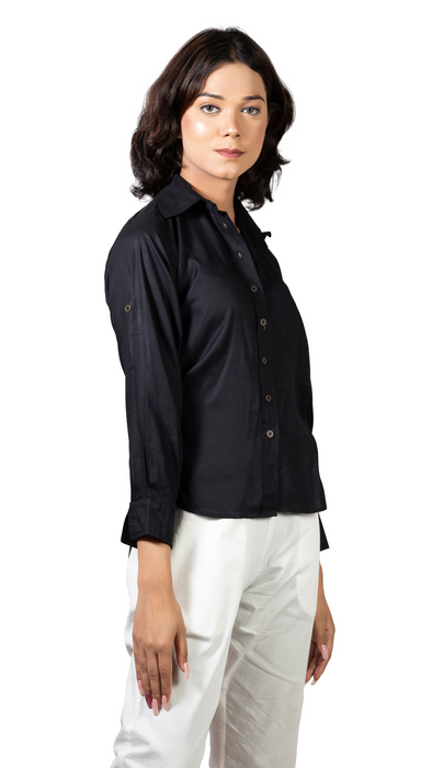 Women Liva Black Regular Fit Solid Casual Shirt-CK-BLACKSOLIDSHIRT