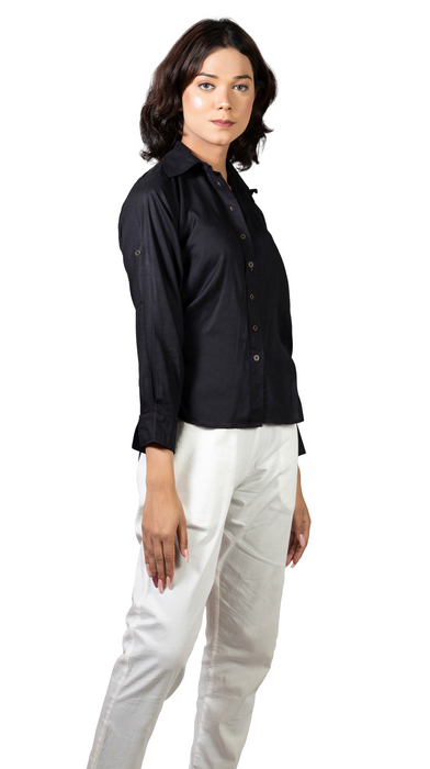 Women Liva Black Regular Fit Solid Casual Shirt-CK-BLACKSOLIDSHIRT