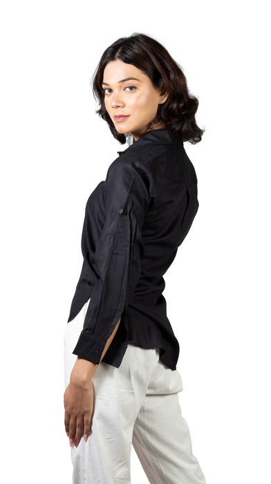 Women Liva Black Regular Fit Solid Casual Shirt-CK-BLACKSOLIDSHIRT