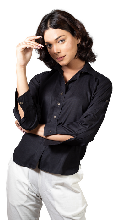 Women Liva Black Regular Fit Solid Casual Shirt-CK-BLACKSOLIDSHIRT