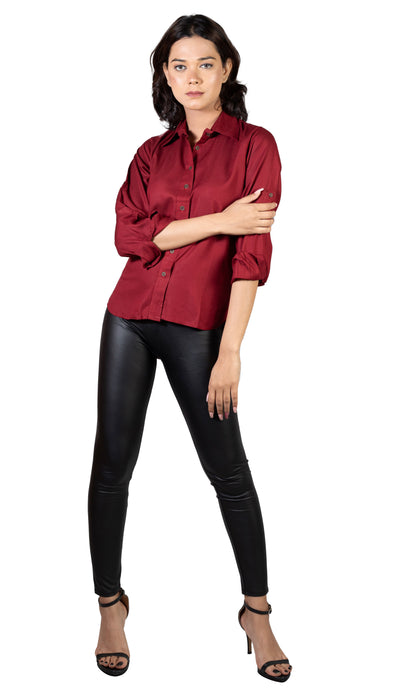 Women Liva Maroon Regular Fit Solid Casual Shirt-CK-MAROONSOLIDSHIRT