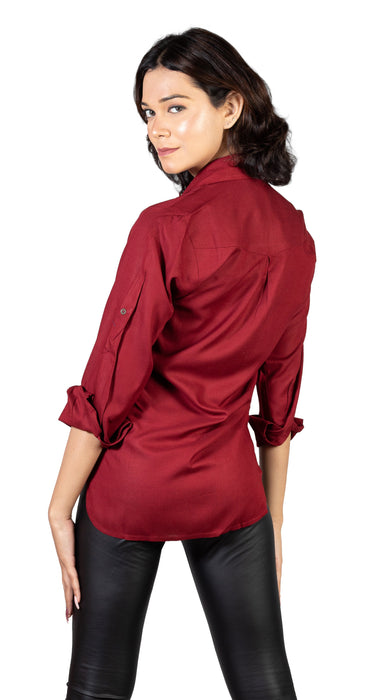 Women Liva Maroon Regular Fit Solid Casual Shirt-CK-MAROONSOLIDSHIRT