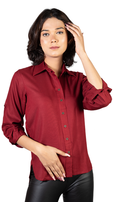 Women Liva Maroon Regular Fit Solid Casual Shirt-CK-MAROONSOLIDSHIRT