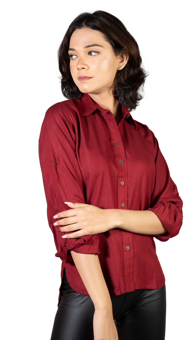 Women Liva Maroon Regular Fit Solid Casual Shirt-CK-MAROONSOLIDSHIRT