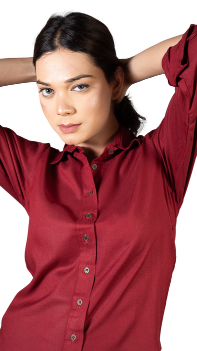 Women Liva Maroon Regular Fit Solid Casual Shirt-CK-MAROONSOLIDSHIRT