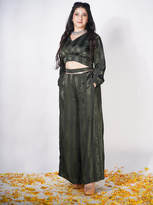 BOTTLE GREEN FESTIV CROP TOP WITH PALAZZO PANTS