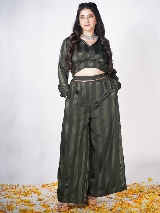 BOTTLE GREEN FESTIV CROP TOP WITH PALAZZO PANTS