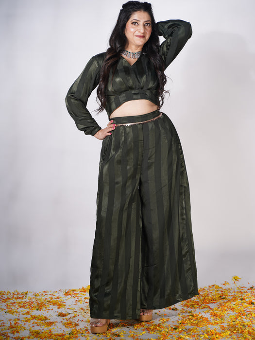 BOTTLE GREEN FESTIV CROP TOP WITH PALAZZO PANTS