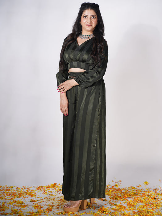 BOTTLE GREEN FESTIV CROP TOP WITH PALAZZO PANTS