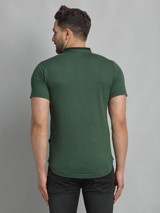 Bottle Green Henley Neck Cotton Half Sleeve T-Shirt