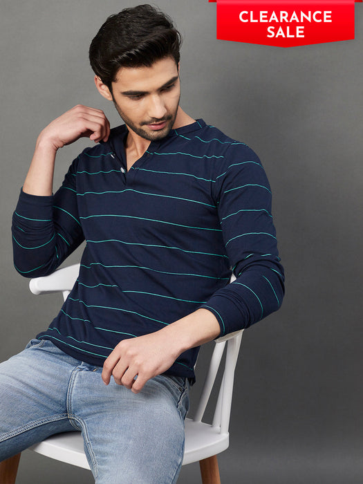 Blue Stripe Henley T-Shirt