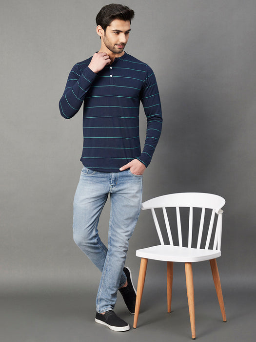 Blue Stripe Henley T-Shirt