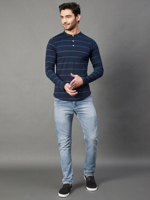 Blue Stripe Henley T-Shirt