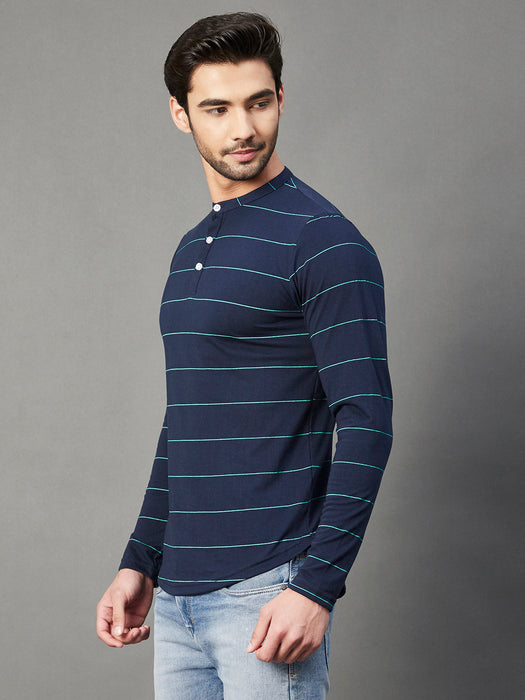 Blue Stripe Henley T-Shirt