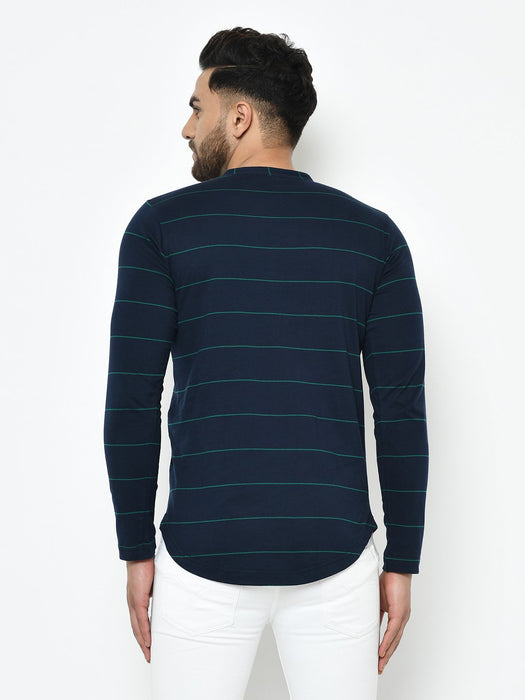 Blue Stripe Henley Cotton T-Shirt