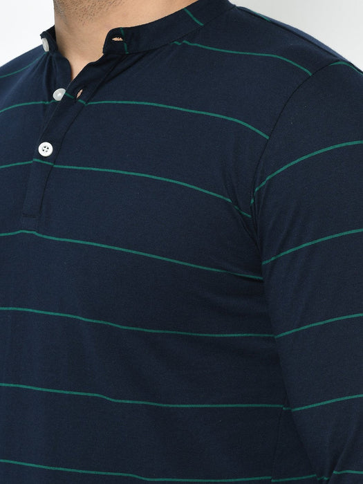 Blue Stripe Henley Cotton T-Shirt