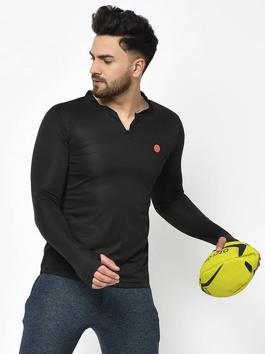 Zip Neck Henley Thumbhole Full Sleeve Active Wear T-Shirt