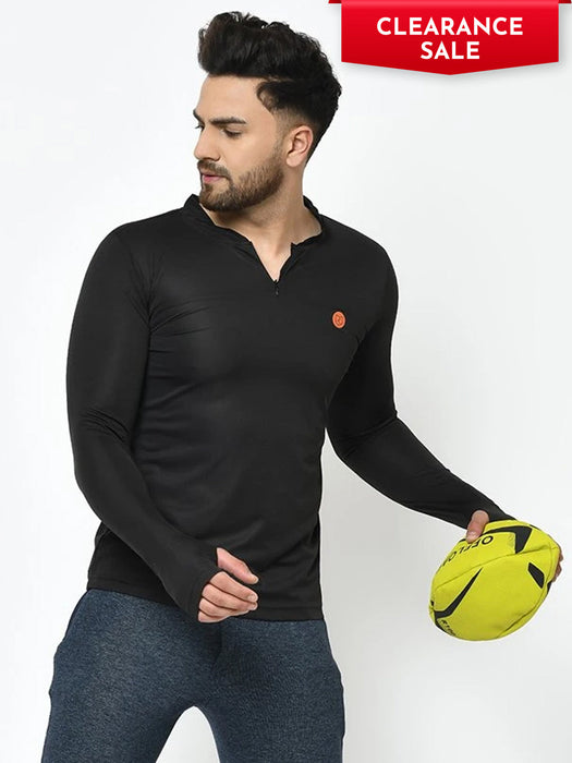 Zip Neck Henley Thumbhole Full Sleeve Active Wear T-Shirt