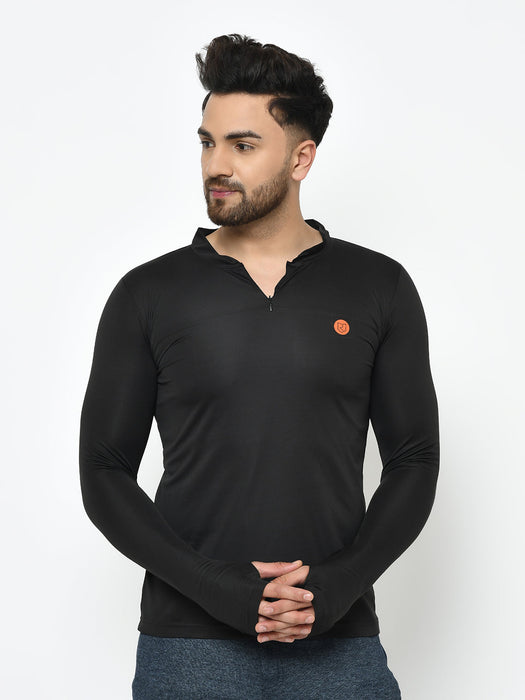 Active wear Zip Neck Henley Thumbhole Full Sleeve  T-Shirt