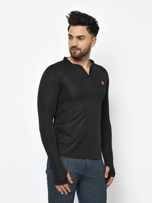 Active wear Zip Neck Henley Thumbhole Full Sleeve  T-Shirt