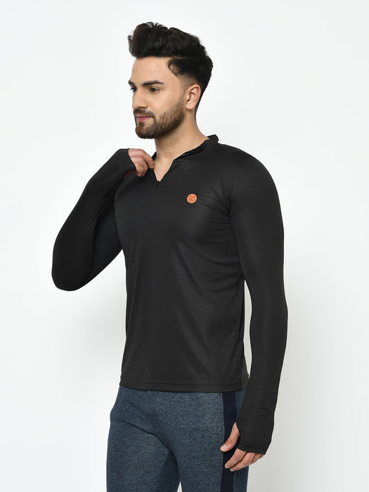 Active wear Zip Neck Henley Thumbhole Full Sleeve  T-Shirt