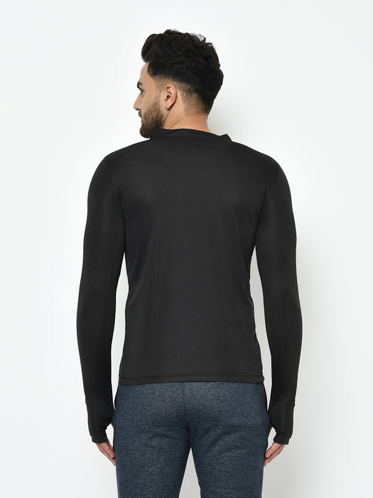 Active wear Zip Neck Henley Thumbhole Full Sleeve  T-Shirt