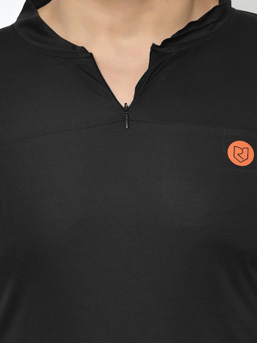 Active wear Zip Neck Henley Thumbhole Full Sleeve  T-Shirt